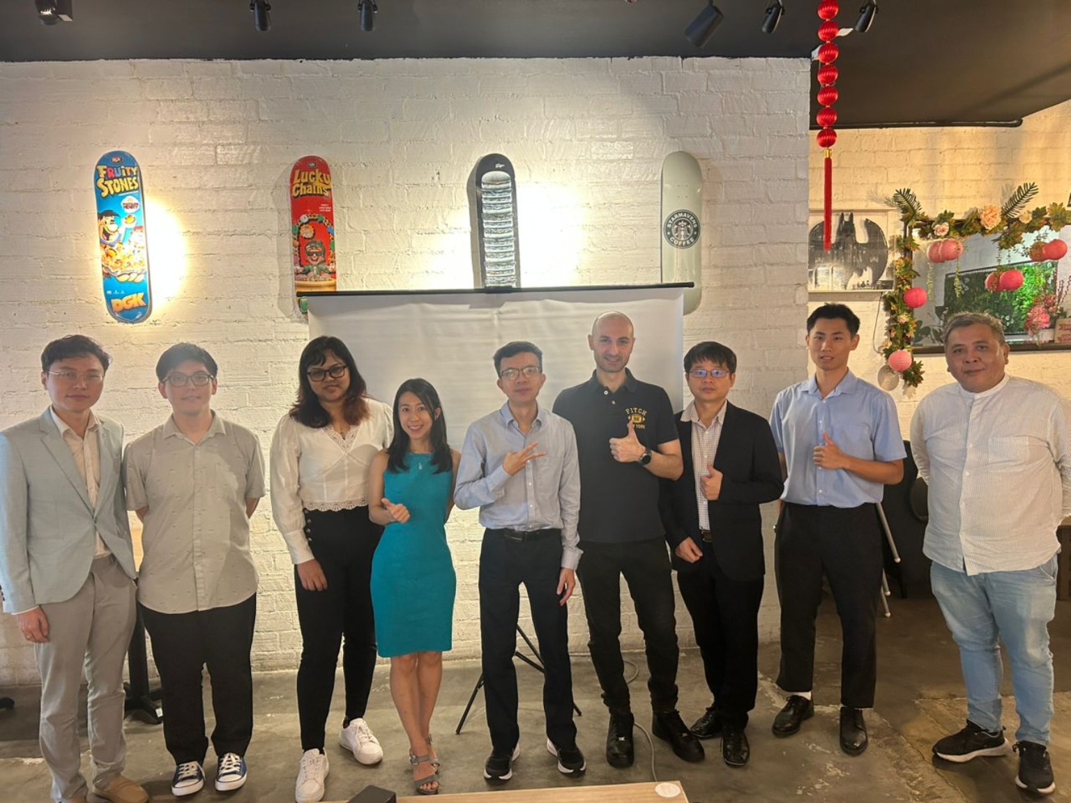 Business partners gathering after a café event
